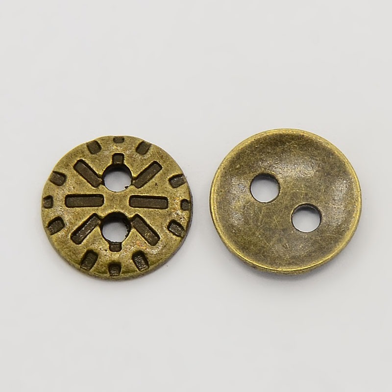 PandaHall Vintage 2-Hole Buttons in Ancient Look, Cadmium Free & Nickel Free & Lead Free, Tibetan Style, Flat Round, Antique Bronze, 14x2mm...