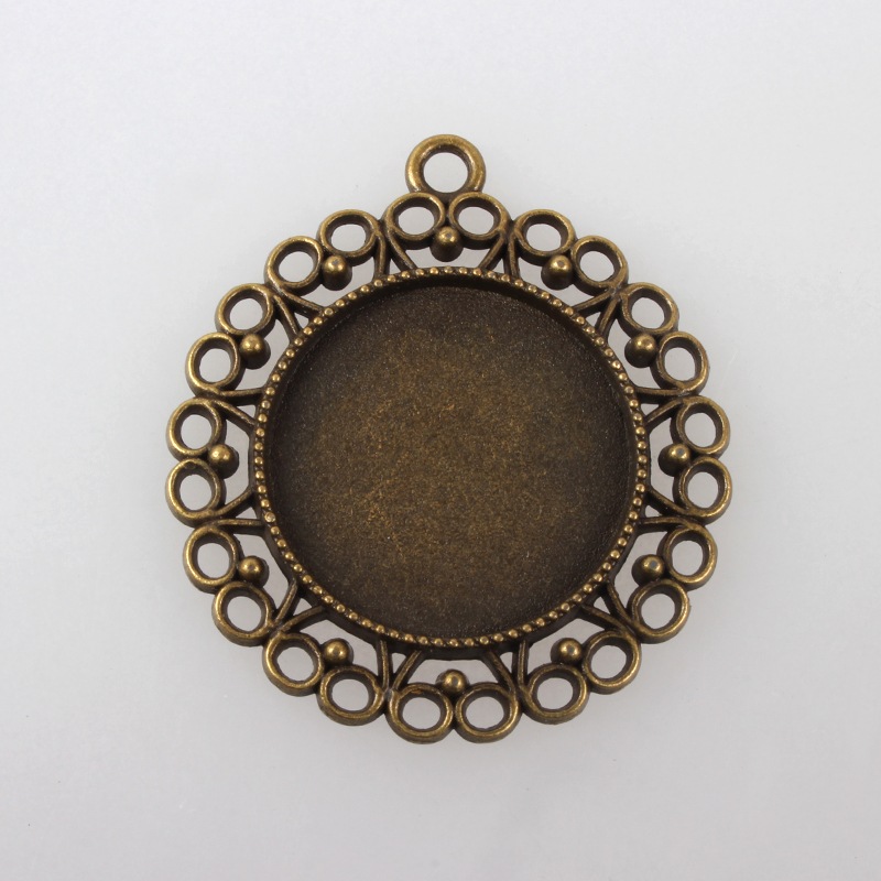 PandaHall Vintage Tibetan Style Alloy Flower Pendant Cabochon Bezel Settings, Nickel Free, Antique Bronze, Flat Round Tray: 25mm; 43x39x3mm...