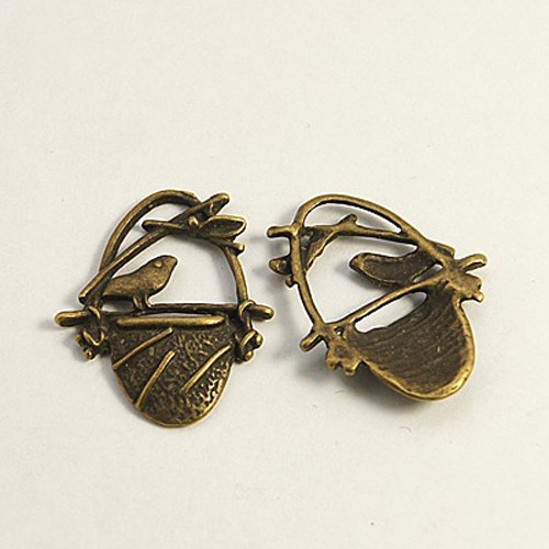 PandaHall Antique Bronze Bird on Branch Pendants, Alloy Lead Free and Cadmium Free, 23x20x3mm, Hole: 3mm Alloy Oval