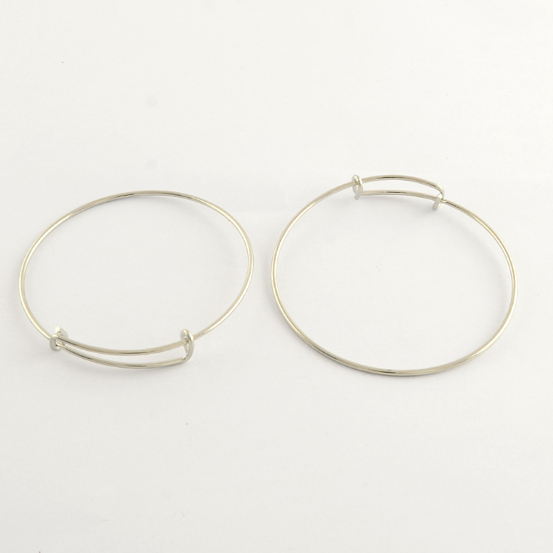 PandaHall Adjustable Brass Bangle Makings, Platinum, 2-3/4"(70mm) Brass
