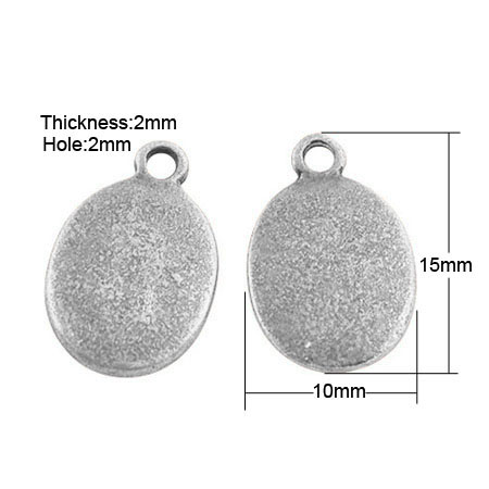 PandaHall Tibetan Style Alloy Blank Stamping Tag Charms Pendants, Lead Free & Nickel Free, Oval, Antique Silver, 15x10x2mm,  Hole: 2mm Alloy...
