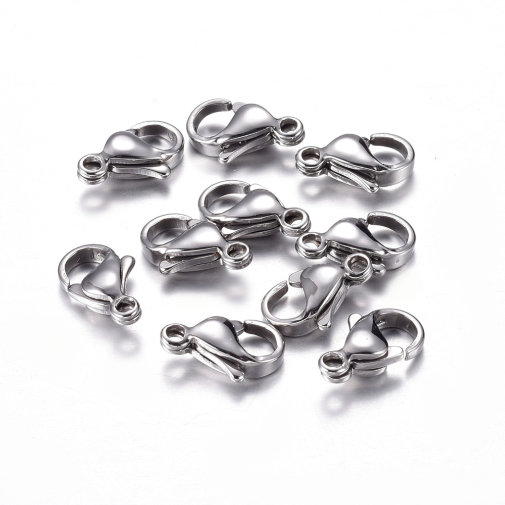 PandaHall 304 Stainless Steel Lobster Claw Bracelet Necklace Clasps, Grade A, Size: about 7mm wide, 11mm long, 4mm thick, hole: 1.5mm...