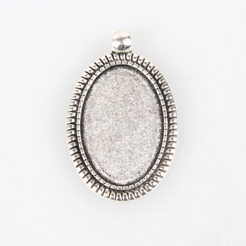 PandaHall Tibetan Style Alloy Pendant Cabochon Settings, Oval, Antique Silver, Tray: 30x20mm; 43x27x2mm, Hole: 4mm Alloy Oval