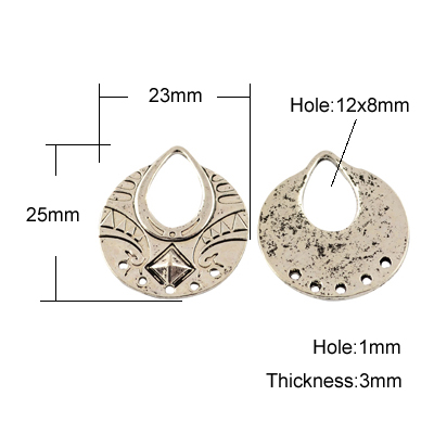 PandaHall Tibetan Style Chandelier Components Links, Lead Free & Nickel Free, Drop, Antique Silver, 25x23x3mm, Hole: 1~12x8mm Alloy Drop