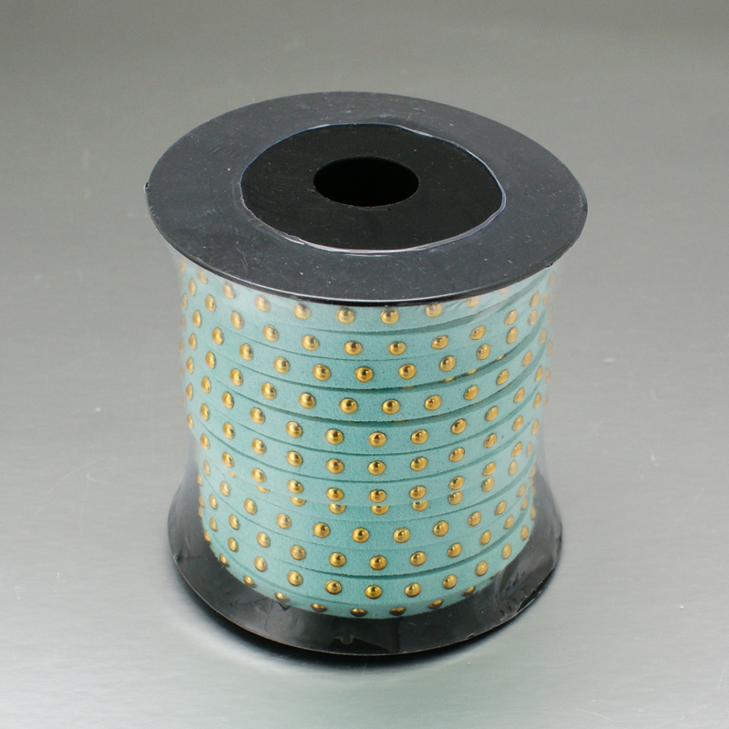 PandaHall Golden Aluminum Studded Korea Faux Suede Cord, Faux Suede Lace, PaleTurquoise, 5x2mm; about 20yards/roll Suede Cyan