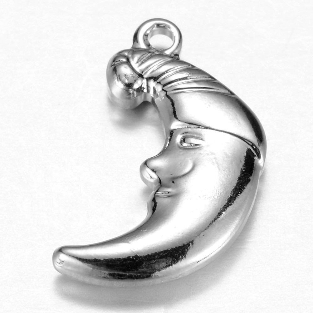 PandaHall 304 Stainless Steel Pendants, Moon, Stainless Steel Color, 19.5x11x3mm, Hole: 1mm Stainless Steel Moon