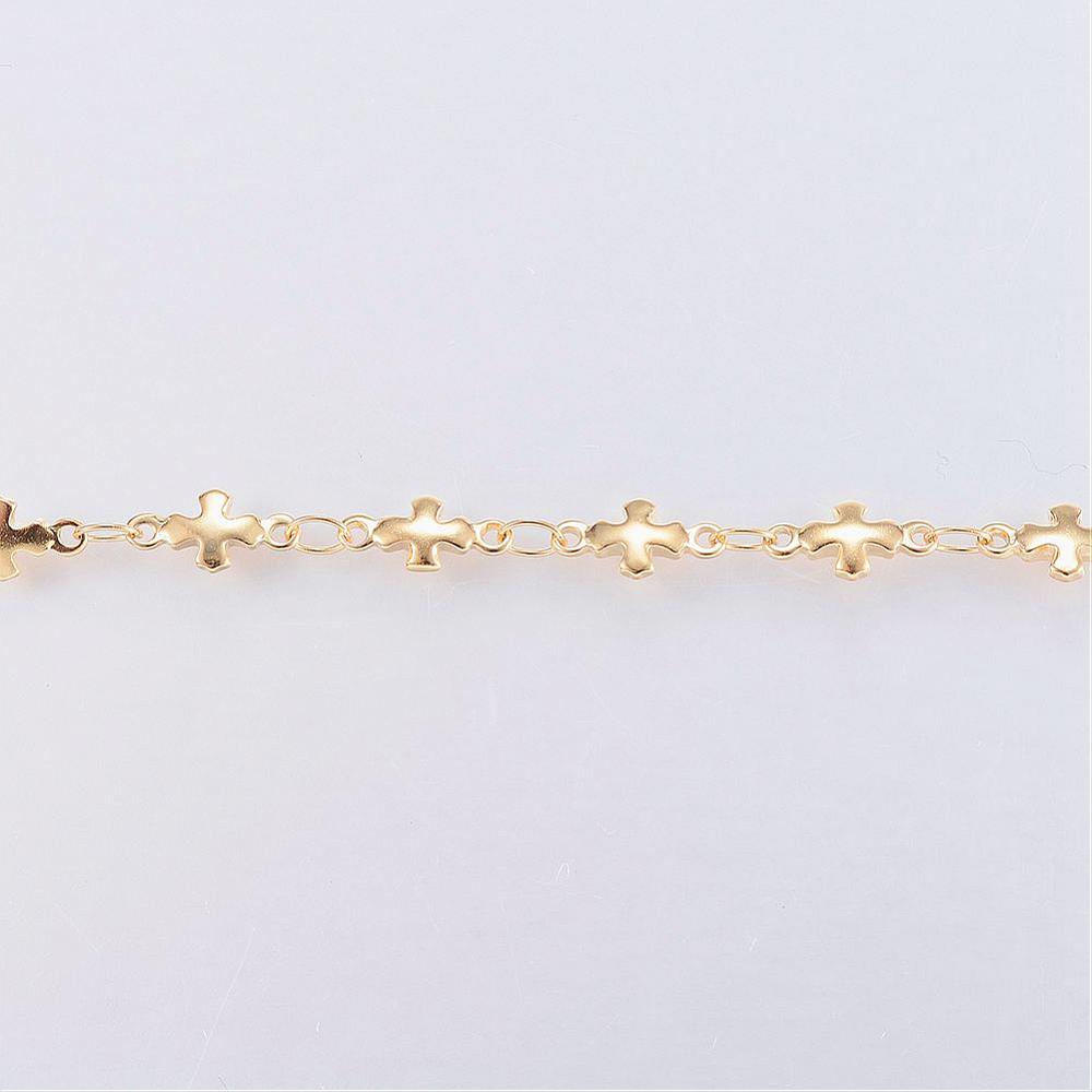 PandaHall Handmade 304 Stainless Steel Bar Link Chains, with Spool, Cross, Golden, 9x5x1mm; about 10m/roll Stainless Steel