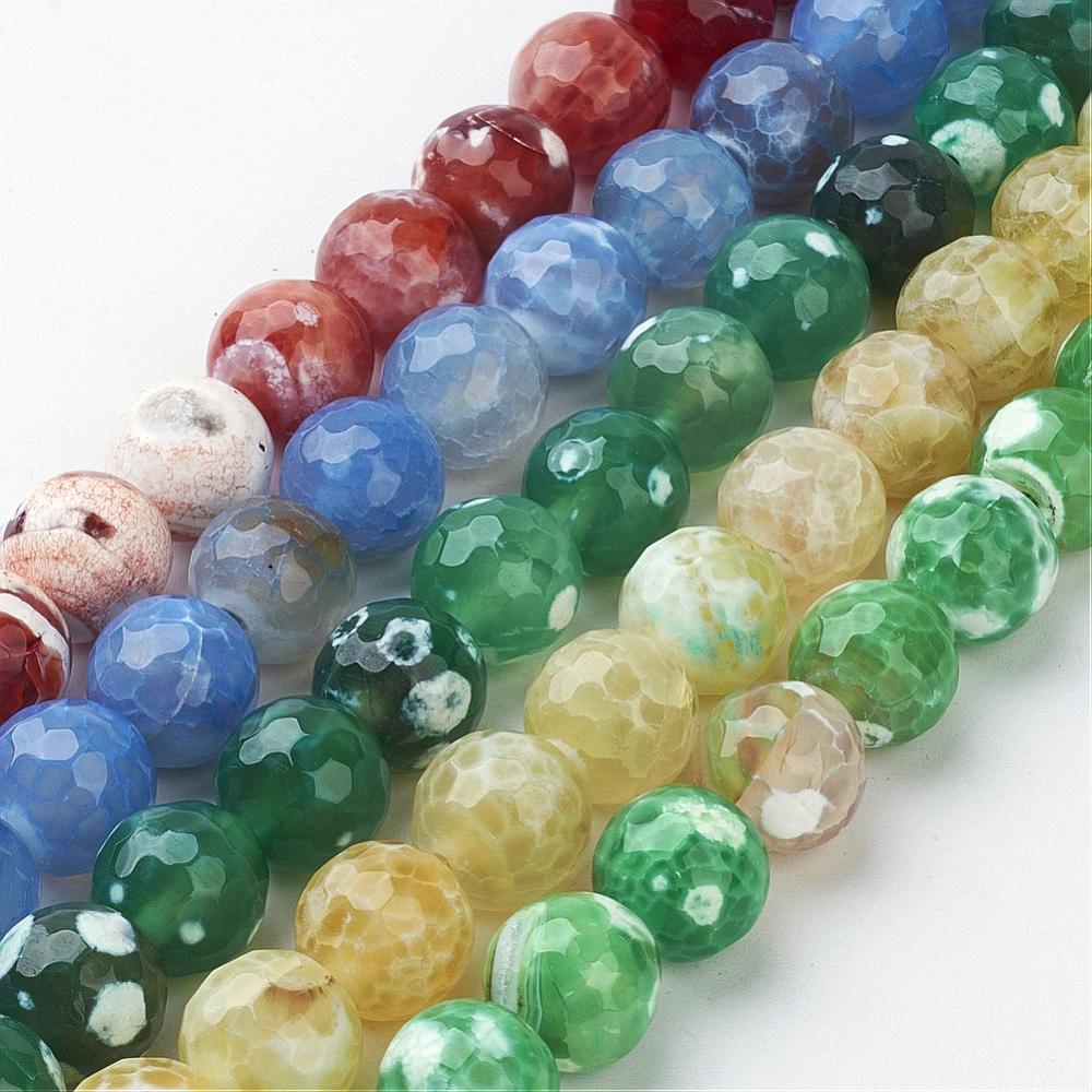 PandaHall Natural Fire Agate Beads Strands, Dyed, Faceted, Round, Mixed Color, 12mm, Hole: 1mm Fire Agate Round Multicolor