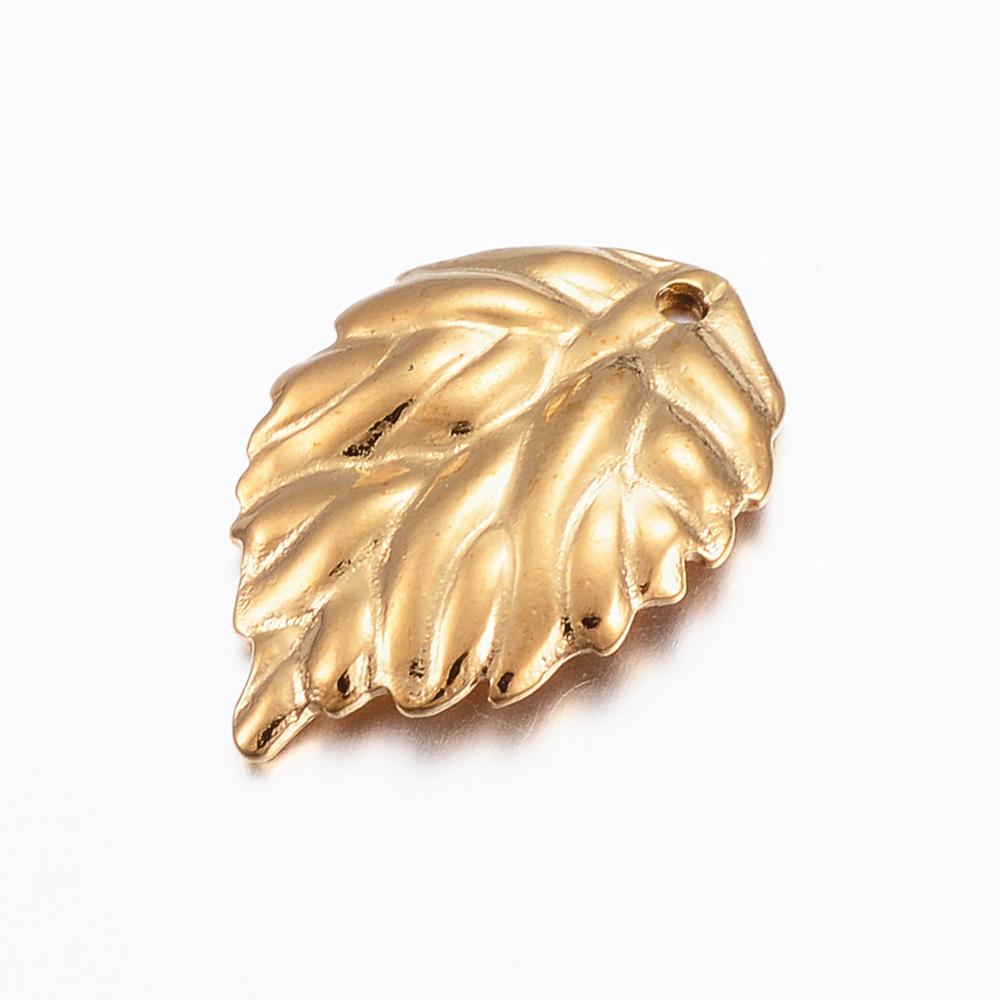PandaHall 304 Stainless Steel Pendants, Leaf, Golden, 21.5x14.5x1mm, Hole: 1mm Stainless Steel Leaf