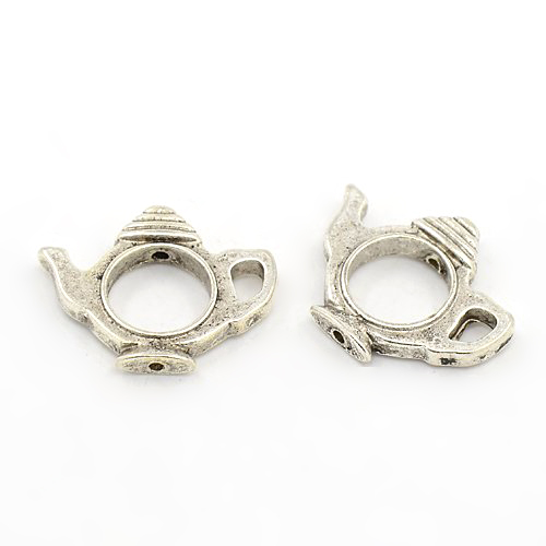 PandaHall Tibetan Style Bead Frames, Teapot, Lead Free and Cadmium Free, Antique Silver, 19x23x3.5mm, Hole: 1mm Alloy Tableware