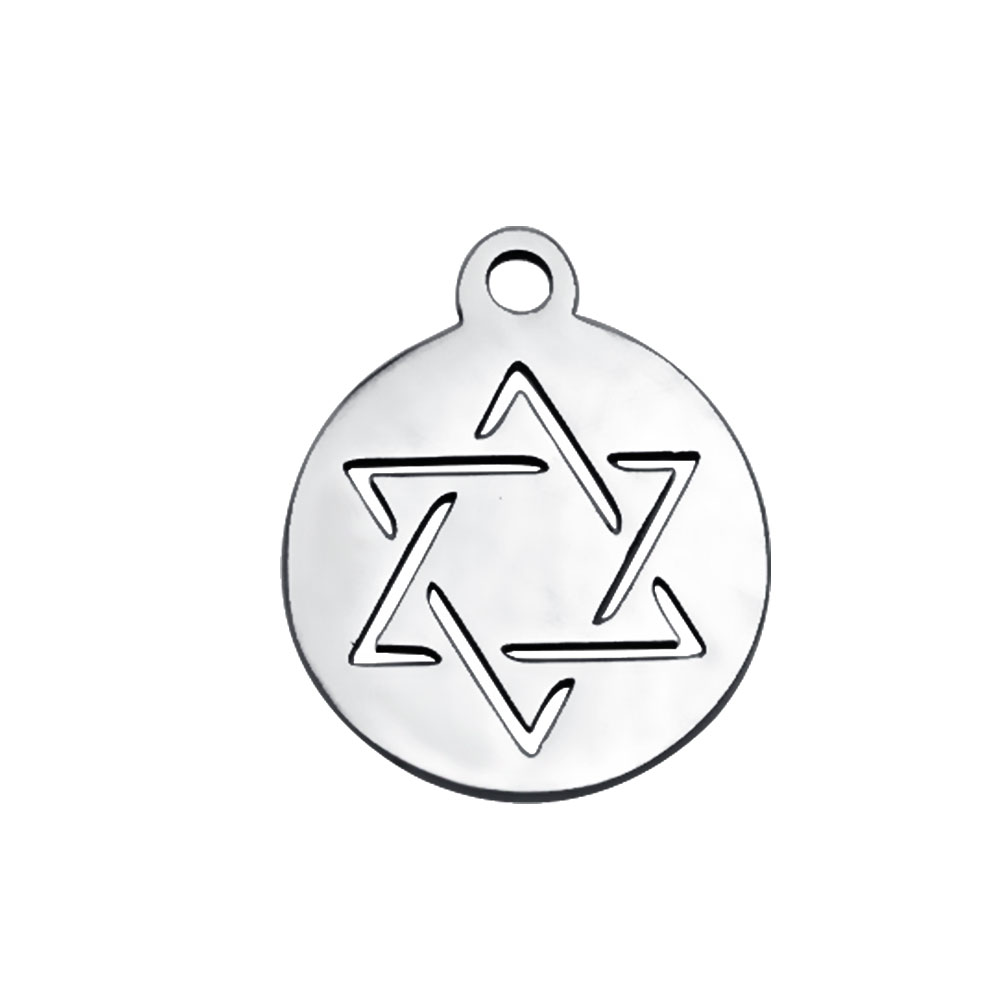 PandaHall 304 Stainless Steel Charms, Flat Round with Star of David, Stainless Steel Color, 14x12mm Stainless Steel Flat Round