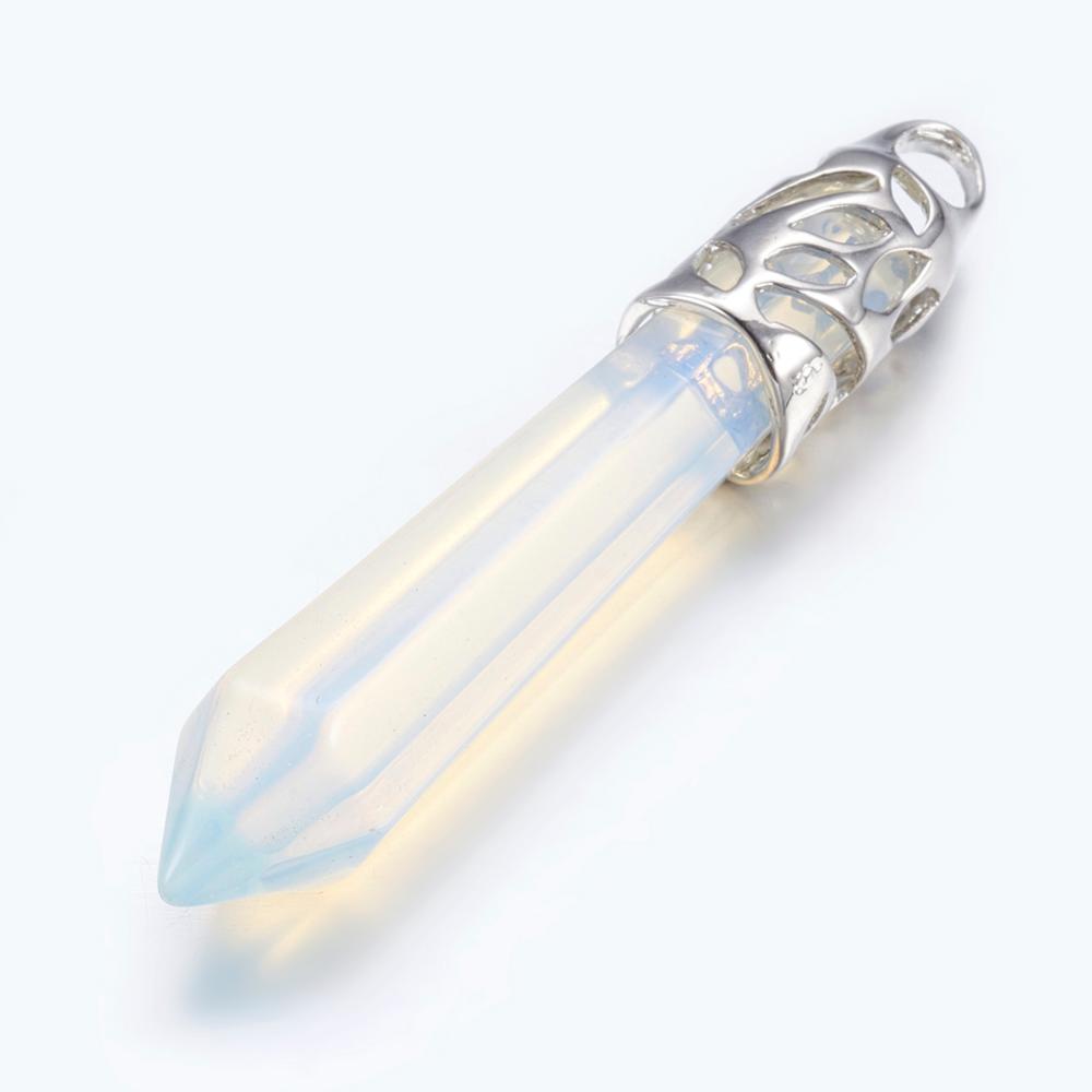 PandaHall 1PC LightSkyBle Bullet Opalite Pencil Point Big Pendants, with Platinum Color Brass Findings, 58~66x11mm, Hole: 4x6mm Opalite...