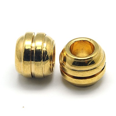 PandaHall 304 Stainless Steel Beads, Grooved Beads, Column, Large Hole Beads, Golden, 12x10mm, Hole: 6mm Stainless Steel Column