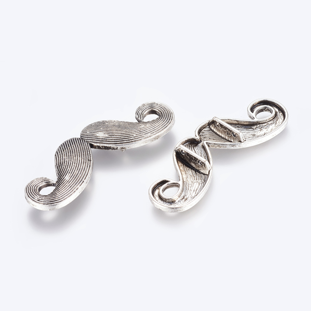 PandaHall Zinc Alloy Links, Beard/Mustache, Lead Free, Antique Silver, 56.5x30x6mm, Hole: 1mm Alloy Mustache