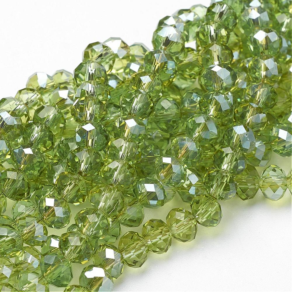 PandaHall Electroplate Glass Faceted Rondelle Beads Strands, Half Plated, YellowGreen, 6x4mm, Hole: 1mm; about 100pcs/strand, 18.1" Glass...