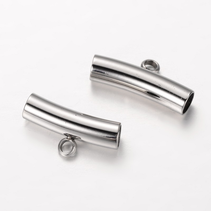 PandaHall 304 Stainless Steel Hanger Links, Bail Beads, Tube, Stainless Steel Color, 8~9x18~19x5mm, Hole: 2mm Stainless Steel Tube