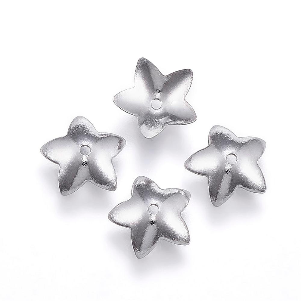 PandaHall 304 Stainless Steel Flower Bead Caps, Stainless Steel Color, 8x1mm, Hole: 0.5mm Stainless Steel