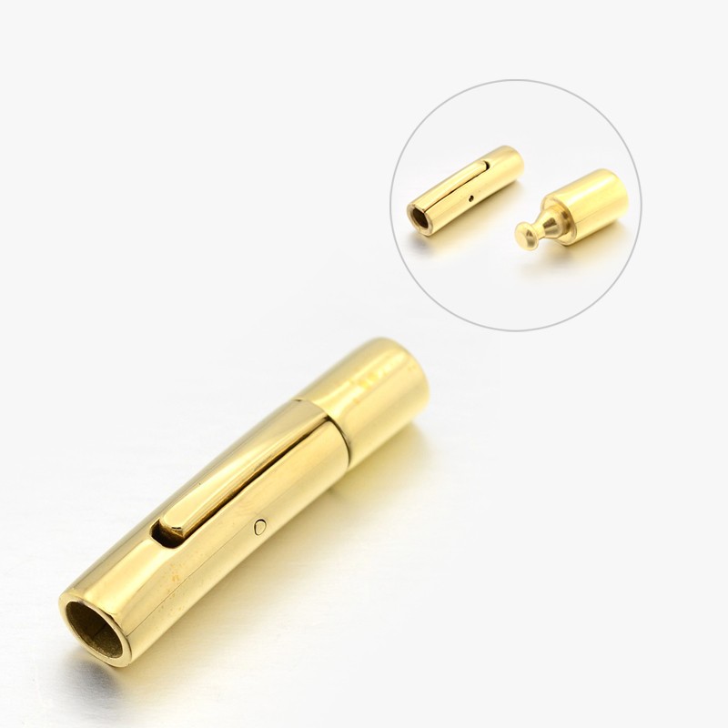 PandaHall Tube 304 Stainless Steel Bayonet Clasps, Golden, 28x6mm, Hole: 4mm Stainless Steel