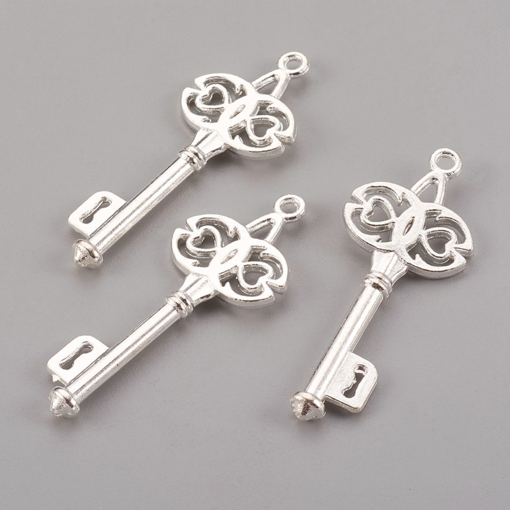 PandaHall Tibetan Silver Pendant, Lead Free, Cadmium Free and Nickel Free, Silver Color, Skeleton Key, about 45mm long, 17mm wide, 2.5mm...