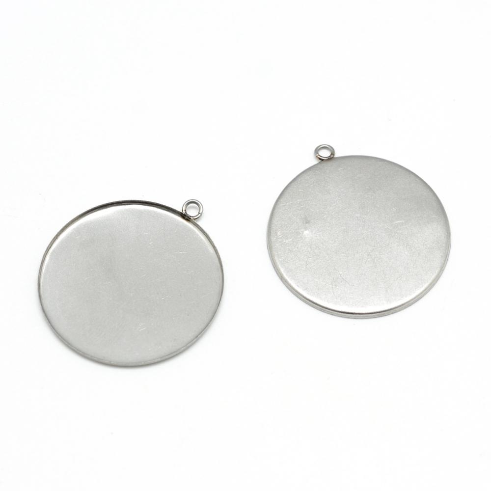 PandaHall 304 Stainless Steel Pendant Cabochon Settings, Flat Round, Stainless Steel Color, Tray: 25mm; 32x28x1mm, Hole: 2mm Stainless Steel...