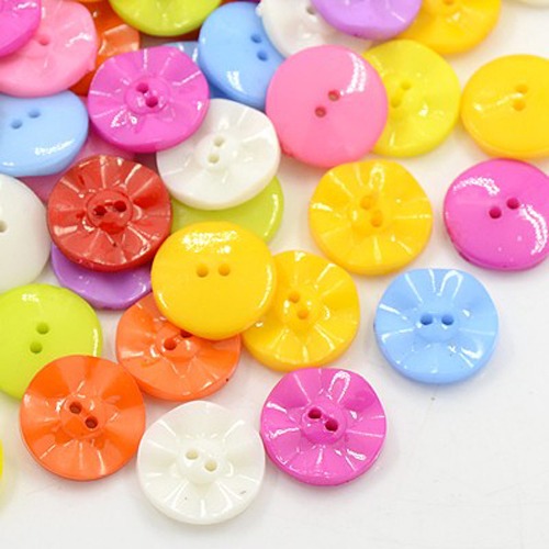 PandaHall Acrylic Sewing Buttons, Plastic Buttons for Costume Design, 2-Hole, Dyed, Flat Round, Mixed Color, 15x3mm, Hole: 0.5mm Acrylic...