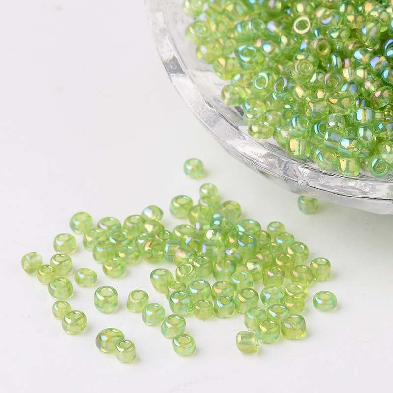 PandaHall Round Trans. Colors Rainbow Glass Seed Beads, GreenYellow, Size: about 3mm in diameter, hole: 1mm; about 1102pcs/50g Glass Green