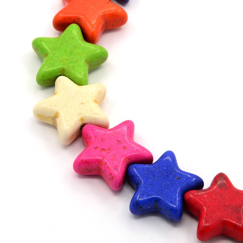 PandaHall Synthetic Turquoise Beads Strands, Dyed, Star, Mixed Color, 19x19x5.5mm, Hole: 1mm; about 23pcs/strand, 15" Synthetic Turquoise...