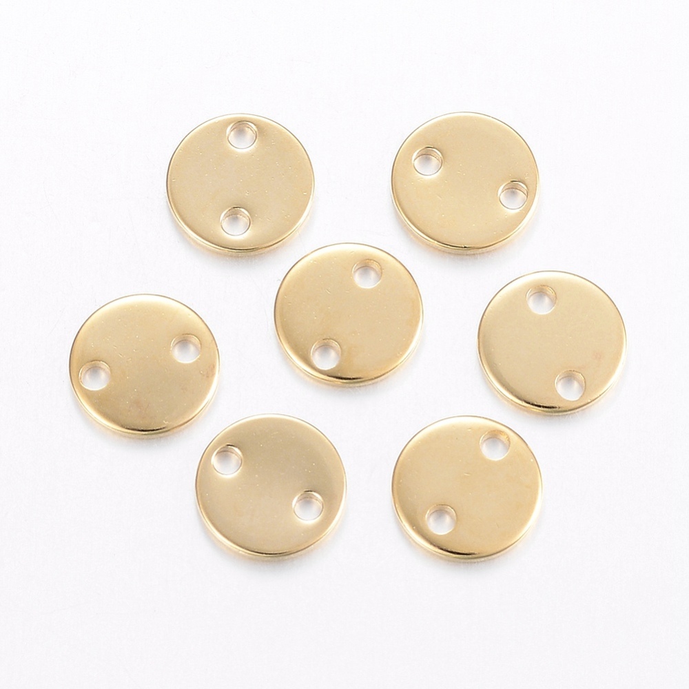 PandaHall 304 Stainless Steel Links, Flat Round, Golden, 8x1mm, Hole: 1.2mm Stainless Steel Flat Round