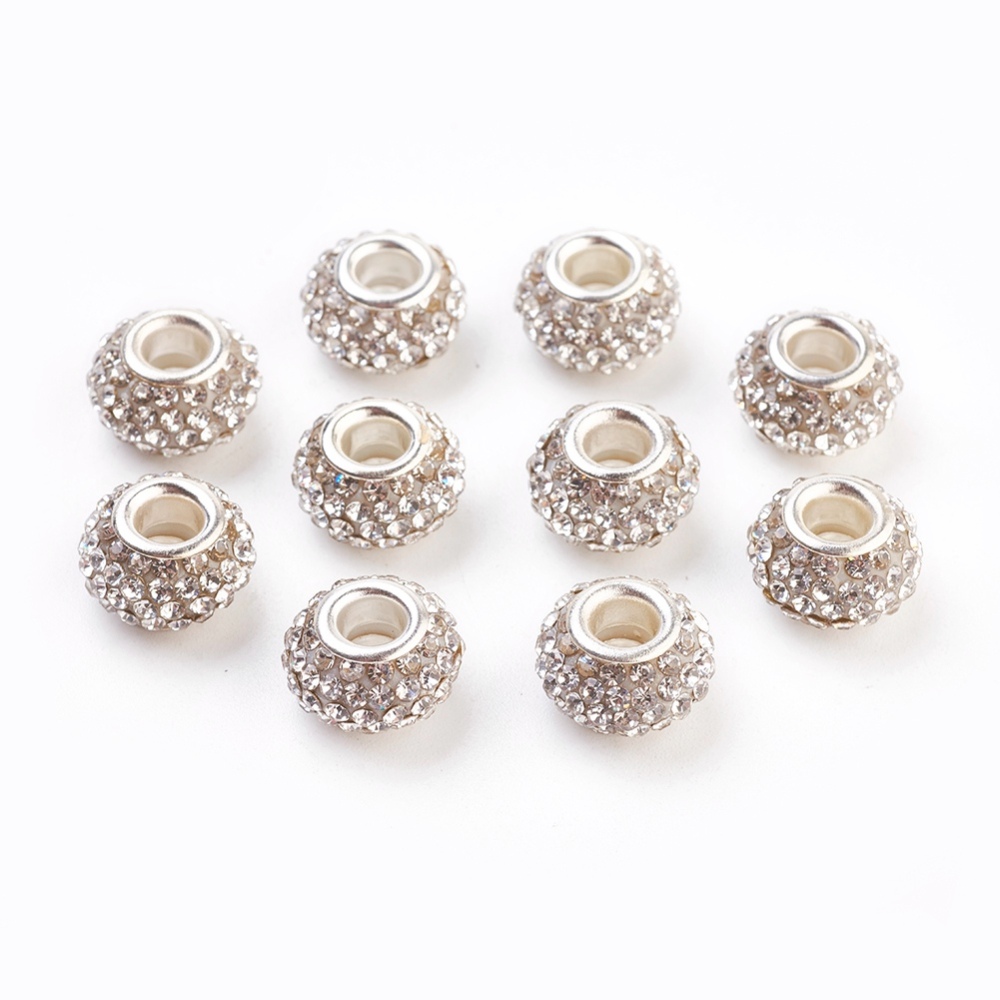 PandaHall Grade A Rhinestone European Beads, Large Hole Beads, Resin, with Silver Color Brass Core, Rondelle, Crystal, 12x8mm, Hole: 4mm...