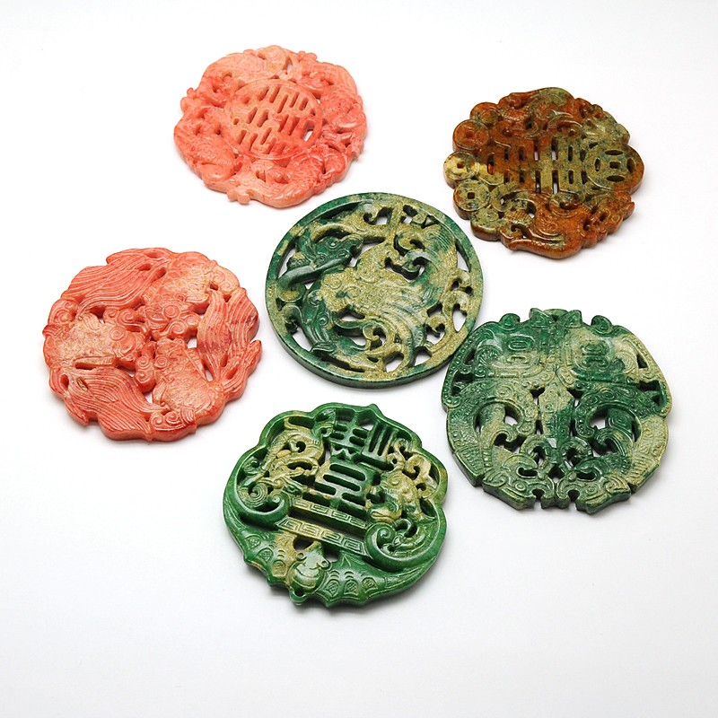 PandaHall Mixed Natural Henan Jade Big Pendants, Jade, 64~68x64~69x6~7mm, Hole: 3mm Jade Others