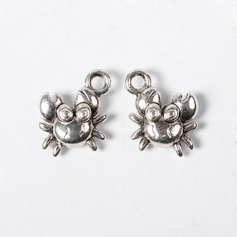 PandaHall Vintage Antique Silver Alloy Crab Pendants, Lead Free and Nickel Free, 12x11x4mm, Hole: 2mm Alloy Crab