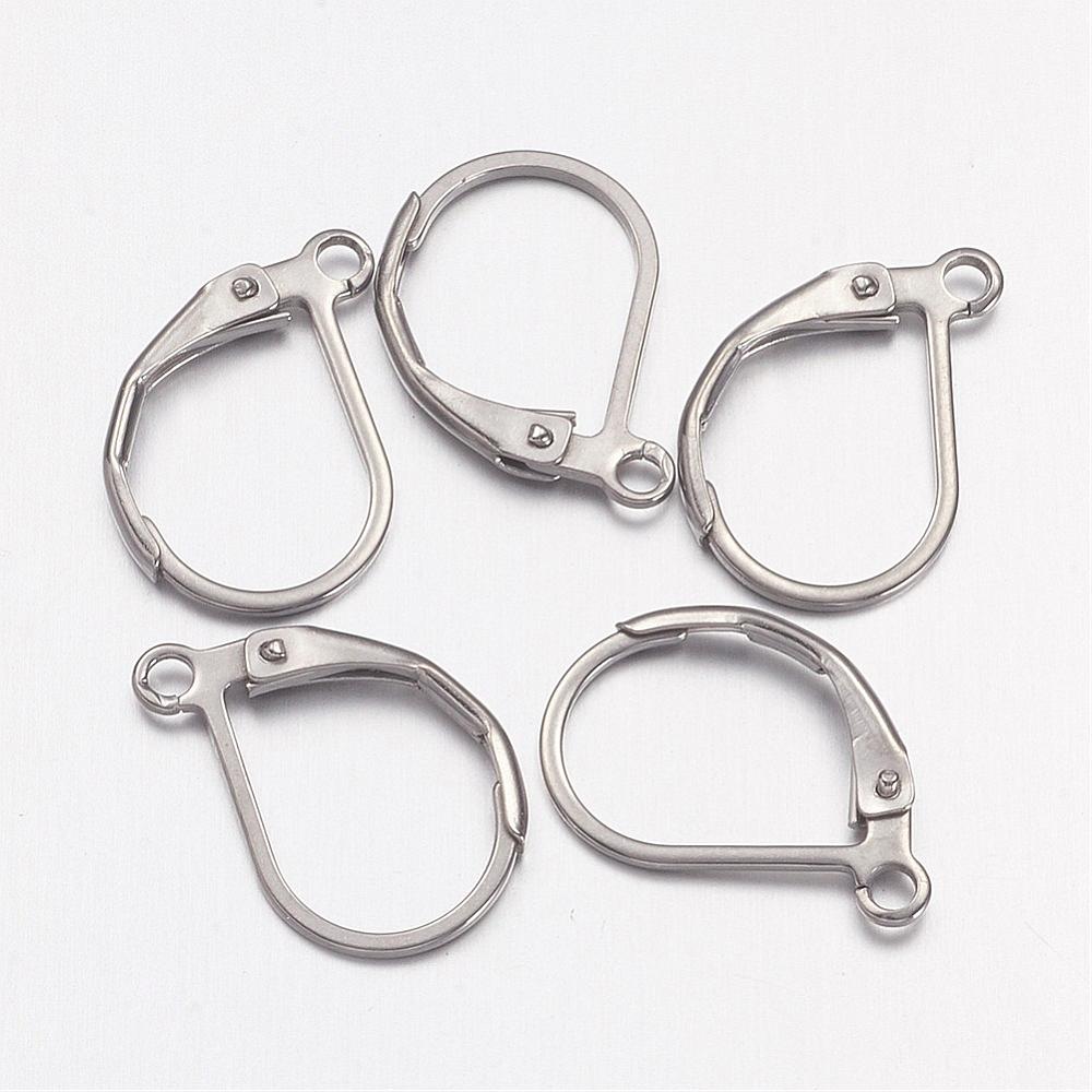 PandaHall 304 Stainless Steel Leverback Earring Findings, Stainless Steel Color, 15x10.5mm, Hole: 1.5mm Stainless Steel