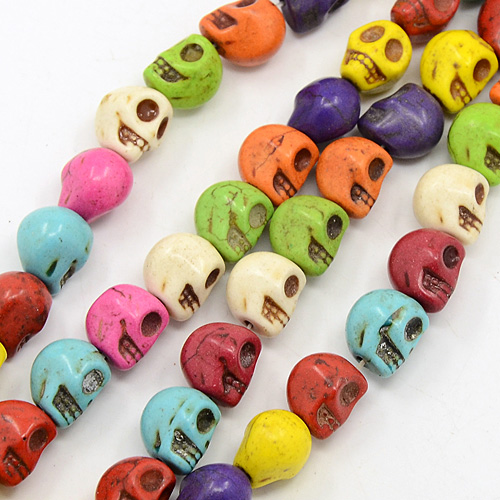 PandaHall Natural Howlite Beads Strands, Dyed, Skull, Mixed Color, 13x10x12mm, Hole: 1mm; about 30pcs/strand, 15.35" Howlite Skull...