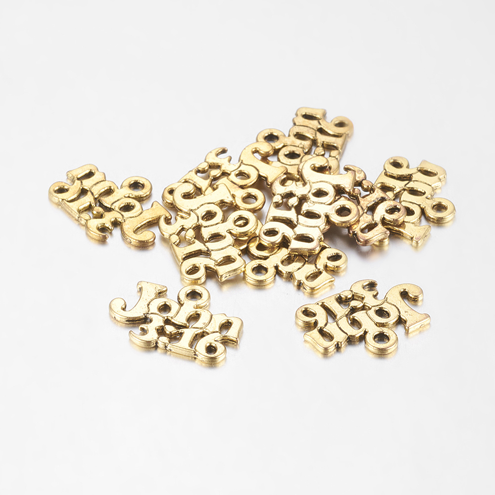 PandaHall Tibetan Style Christian Charms Pendants, John 3:16, Lead Free and Cadmium Free, Antique Golden, 18.5x13x1mm, Hole: 2mm Alloy Word