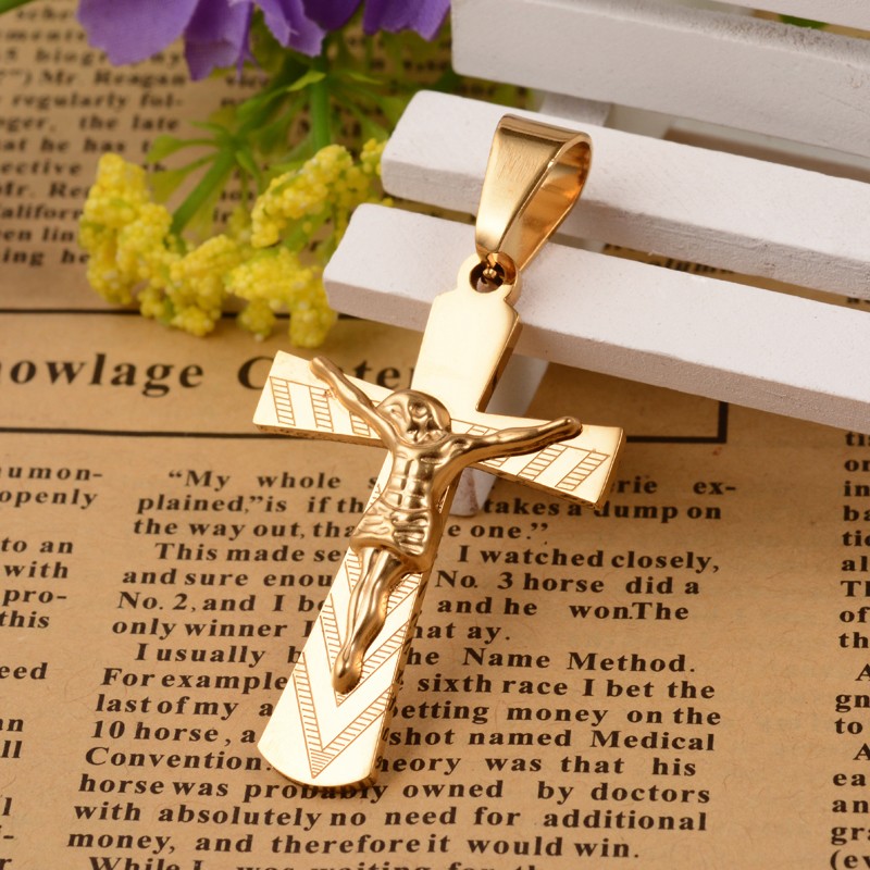 PandaHall 304 Stainless Steel Crucifix Cross Pendants, Golden, 29x45x4.5mm, Hole: 7x10mm Stainless Steel Cross