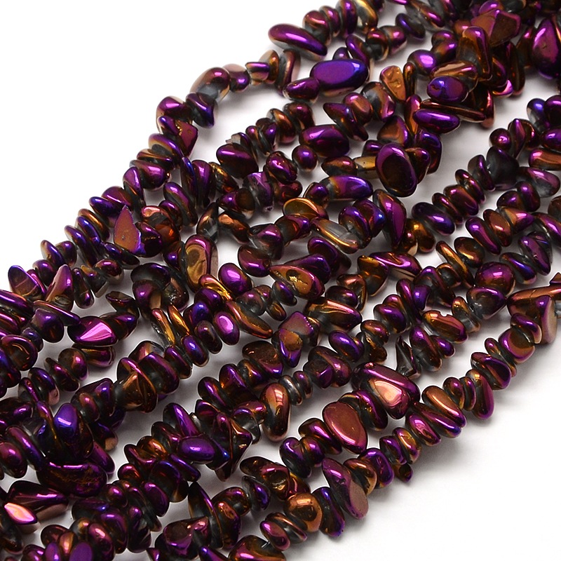 PandaHall Electroplate Natural Quartz Crystal Beads Strands, Chips, Purple Plated, 6~12x4~6x3~6mm, Hole: 1mm; 15~16" Quartz Crystal Chip