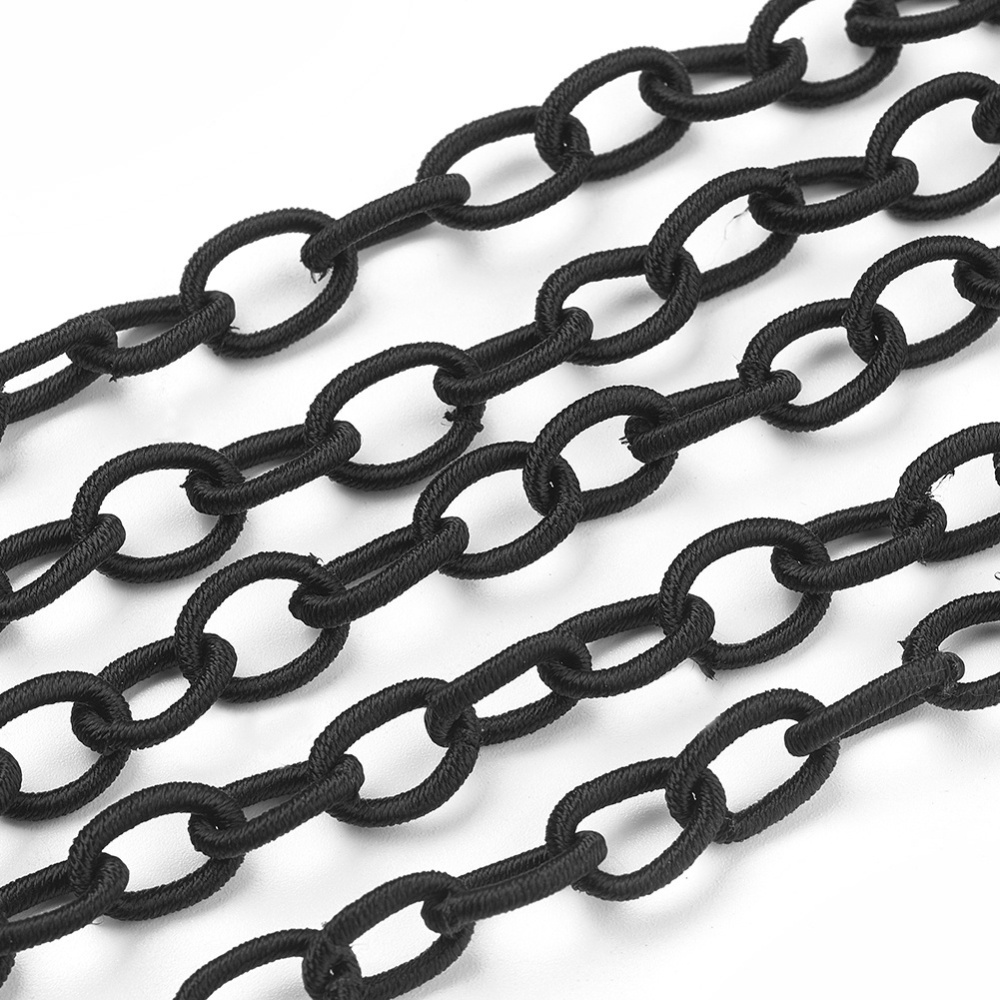 PandaHall Handmade Nylon Cable Chains Loop, Oval, Black, 10x8x2mm, about 85cm/strand, 33.5" Nylon Black