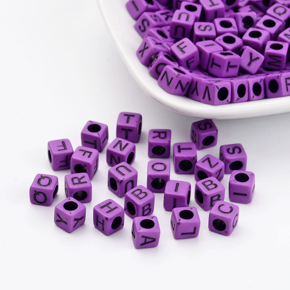 PandaHall Mixed Cube with Letter Opaque Acrylic Beads, MediumOrchid, 6x6x6mm, Hole: 3mm; about 3100pcs/500g Acrylic Cube Purple