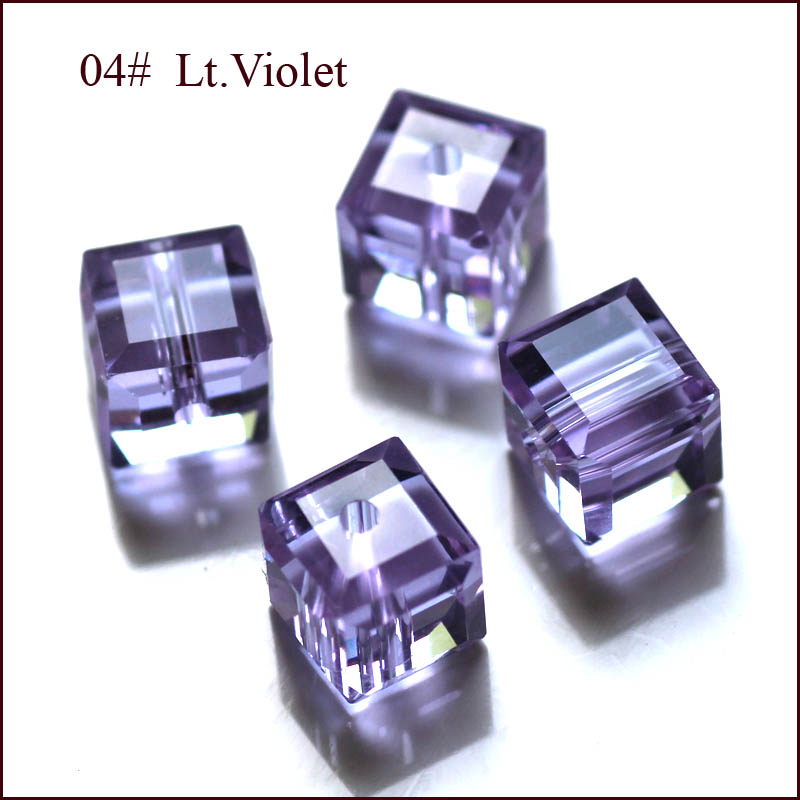 PandaHall Imitation Austrian Crystal Beads, Grade AAA, Faceted, Cube, Lilac, 5~5.5x5~5.5x5~5.5mm, Hole: 0.8~1.1mm Glass Cube Purple