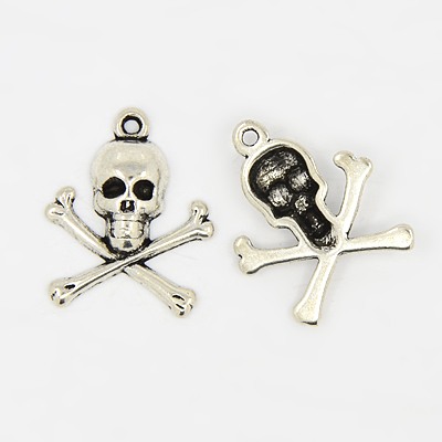 PandaHall Tibetan Style Pendant, Lead Free and Cadmium Free, Antique Silver, Pirate Style Skull, about 24mm long, 21mm wide, 4mm thick, hole...
