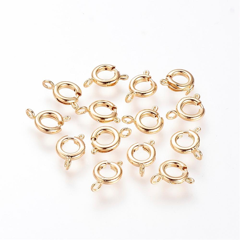 PandaHall Brass Spring Clasps, Real Gold Plated, 10x7x2mm, Hole: 1.5mm Brass