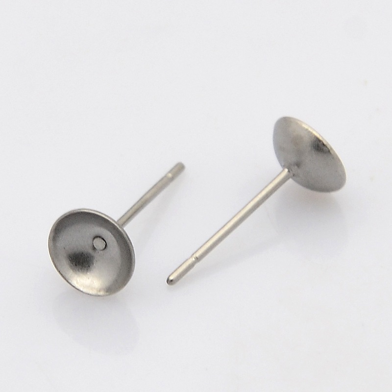PandaHall 304 Stainless Steel Stud Earring Findings, Stainless Steel Color, 14x8mm, Pin: 0.4mm Stainless Steel