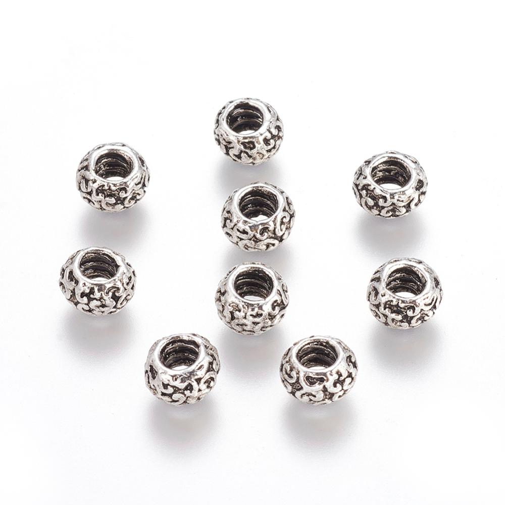 PandaHall Large Hole Beads, Alloy European Stopper Beads, Tubbish, Antique Silver, about 5.5mm wide, 9mm long, hole: 4.2mm Alloy Barrel