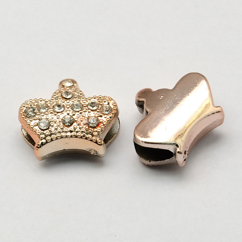 PandaHall Large Hole UV Plated Acrylic European Beads, with Rhinestones, Crown, Golden, Crystal, 17x21x9mm, Hole: 5mm Acrylic Crown