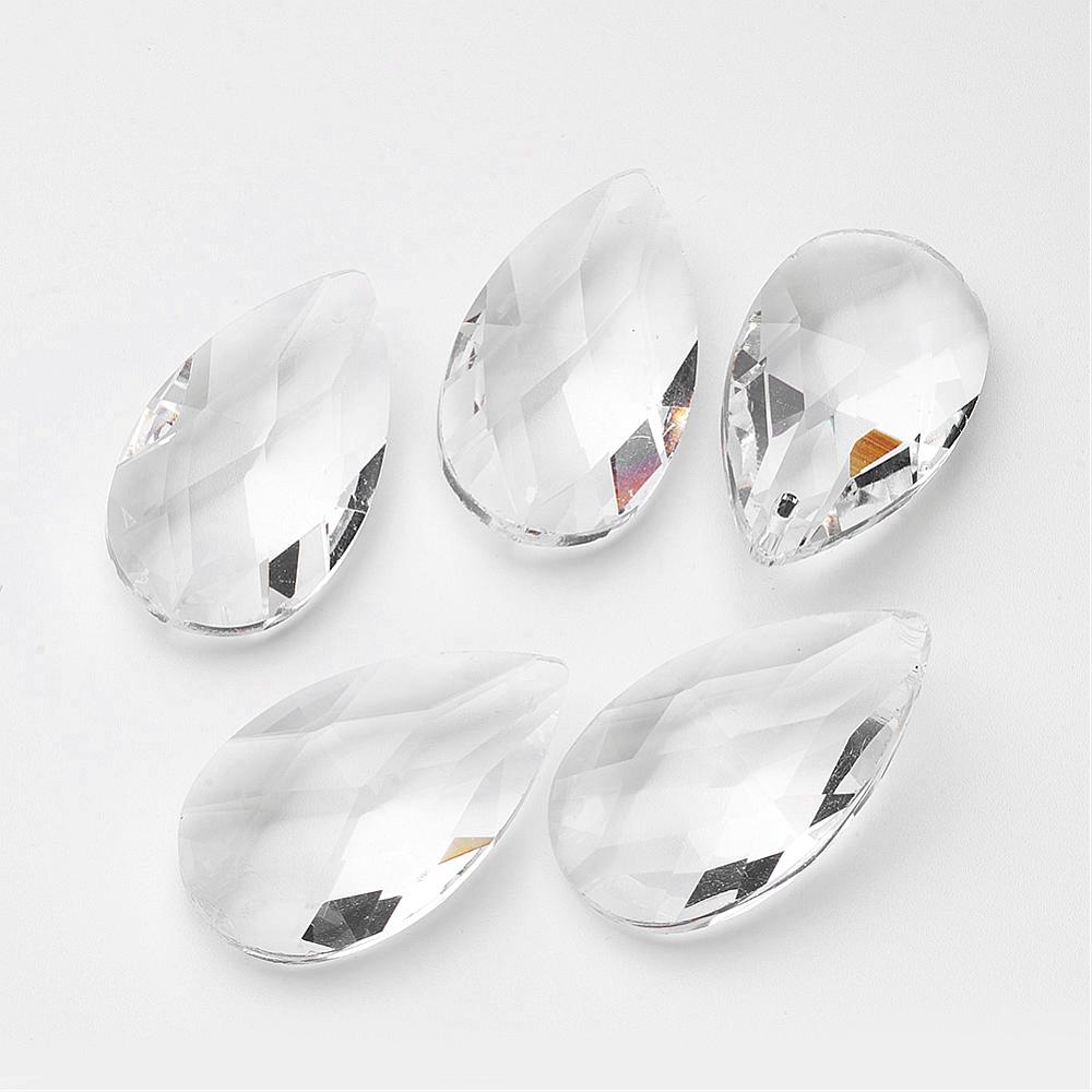 PandaHall Faceted Drop Glass Pendants, Clear, 38x22.5x12mm, Hole: 1.5mm Glass Drop Clear