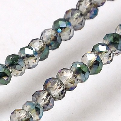 PandaHall Electroplate Glass Beads Strands, Half Rainbow Plated, Faceted, Rondelle, LightGrey, 2.5x2mm, Hole: 1mm Glass Rondelle Gray