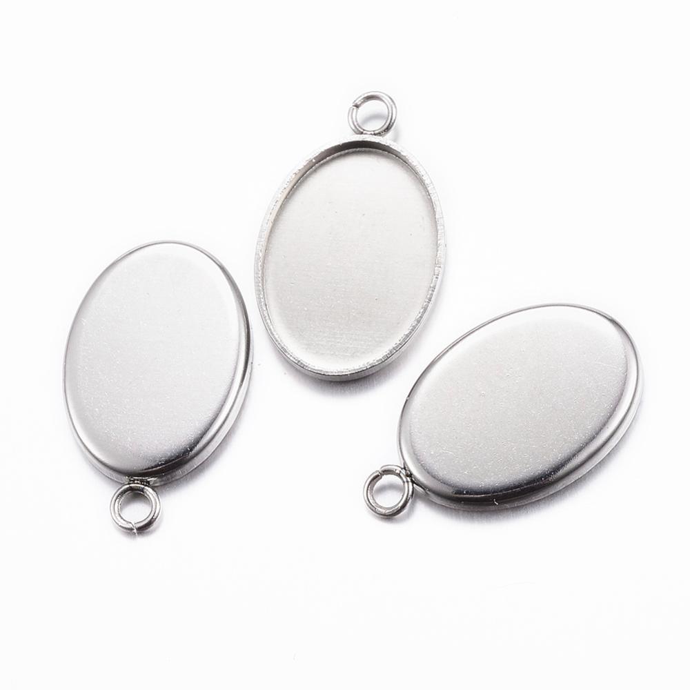 PandaHall 304 Stainless Steel Pendant Cabochon Settings, Oval, Stainless Steel Color, Tray: 13x18mm; 22x14x1mm, Hole: 2mm Stainless Steel...