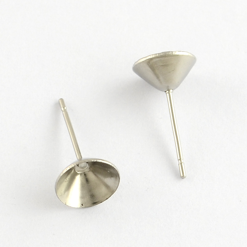 PandaHall 304 Stainless Steel Flat Round Blank Peg Stud Earring Findings, Stainless Steel Color, 15x8mm, pin:1mm; fit for 8mm rhinestone...