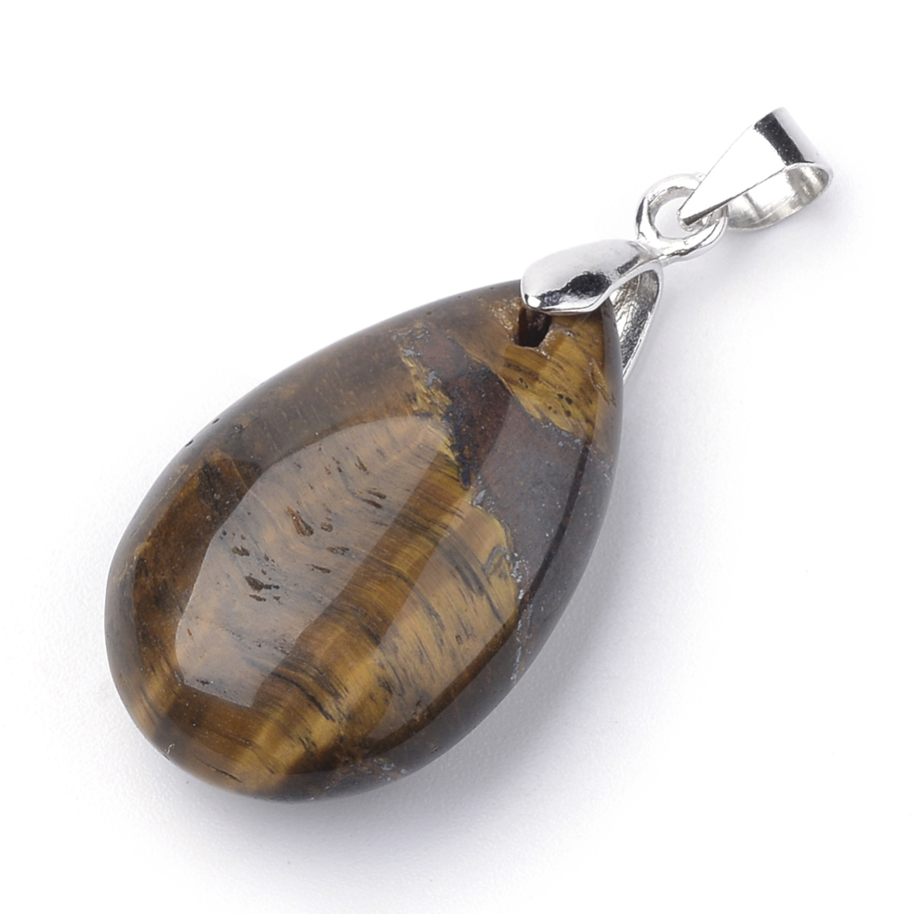 PandaHall Natural Tiger Eye Pendants, with Alloy Findings, Drop, Platinum, 23~24x14x8mm, Hole: 4x5mm Tiger Eye Drop