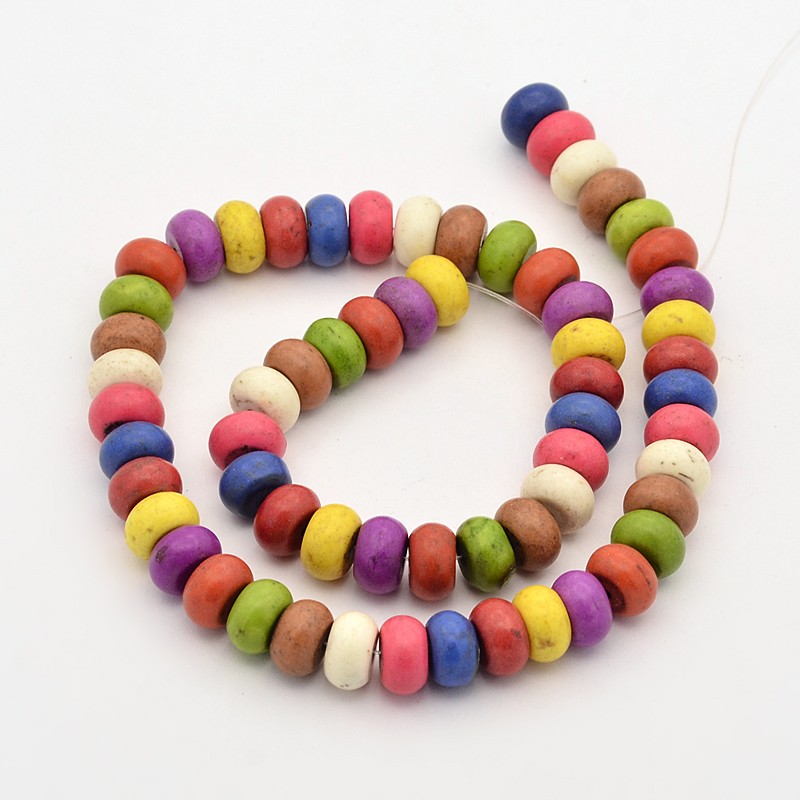 PandaHall Dyed Synthetic Turquoise Rondelle Beads Strands, 10x6mm, Hole: 1mm; about 62pcs/strand, 14.7" Synthetic Turquoise Rondelle...